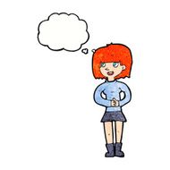 cartoon friendly woman with thought bubble N73