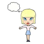 cartoon woman shrugging with thought bubble N63