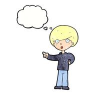 cartoon pointing boy with thought bubble N31