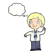 cartoon school boy answering question with thought bubble N53