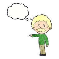 cartoon man with mustache pointing thought bubble N33