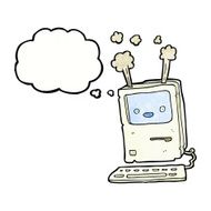 cartoon old computer with thought bubble N27