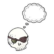 cartoon skull with eye patch thought bubble N10
