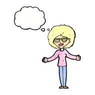 cartoon woman wearing spectacles with thought bubble N43