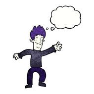 cartoon happy vampire man with thought bubble N31