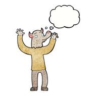 cartoon happy werewolf man with thought bubble N7