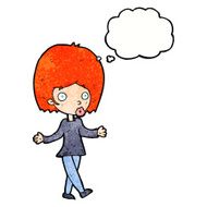 cartoon confused woman with thought bubble N89