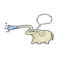 cartoon elephant squirting water with thought bubble N21