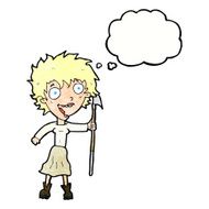 cartoon crazy woman with spear thought bubble N11