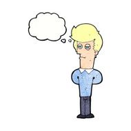 cartoon jaded man with thought bubble N21