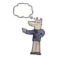cartoon pointing wolf man with thought bubble N7