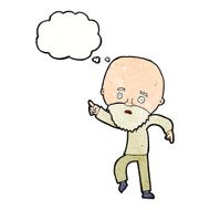 cartoon worried old man pointing with thought bubble N11