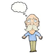 cartoon sad old man with thought bubble N22