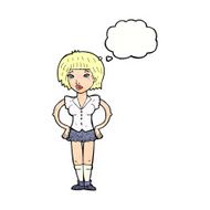 cartoon woman with hands on hips thought bubble N235