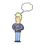 cartoon nervous man with thought bubble N150