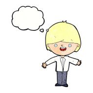 cartoon happy boy with open arms thought bubble N22