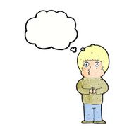 cartoon shy boy with thought bubble N20