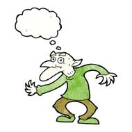 cartoon goblin with thought bubble N10