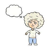 cartoon annoyed old woman with thought bubble N22