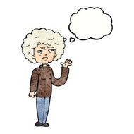 cartoon annoyed old woman waving with thought bubble N10