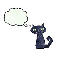cartoon black cat with thought bubble N31
