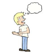 cartoon man making excuses with thought bubble N11