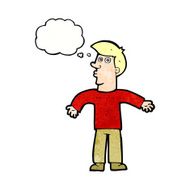 cartoon man shrugging shoulders with thought bubble N38