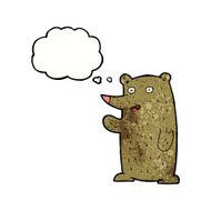 cartoon waving bear with thought bubble N9