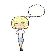 cartoon shy woman with thought bubble N52