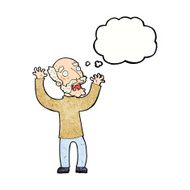 cartoon terrified old man with thought bubble N21