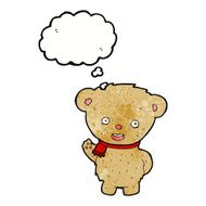 cartoon teddy bear waving with thought bubble N17