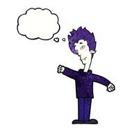 cartoon vampire man with thought bubble N128
