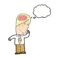 cartoon businessman with huge brain thought bubble N10