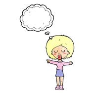 cartoon pointing woman with thought bubble N31