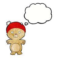 cartoon cute teddy bear in hat with thought bubble N14