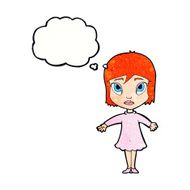 cartoon girl in dress with thought bubble N11