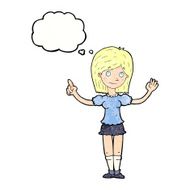 cartoon woman explaining idea with thought bubble N11