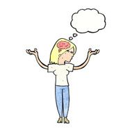 cartoon intelligent woman with thought bubble N20