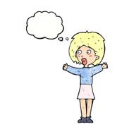 cartoon worried woman with thought bubble N86
