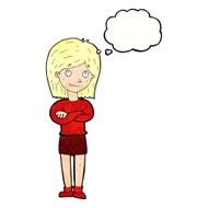 cartoon friendly girl rolling eyes with thought bubble N11