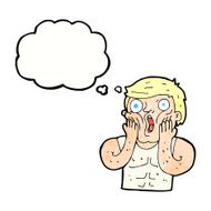 cartoon shocked gym man with thought bubble N21