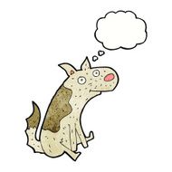 cartoon sitting dog with thought bubble N10