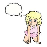 cartoon woman doing pin-up pose with thought bubble N9