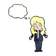 cartoon friendly business woman with thought bubble N11