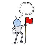 cartoon astronaut planting flag with thought bubble N7