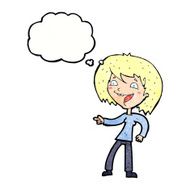 cartoon woman laughing and pointing with thought bubble N11