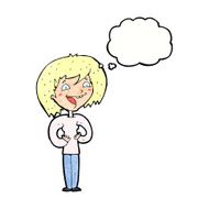 cartoon excited woman with thought bubble N143