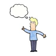 cartoon man advising caution with thought bubble N11