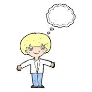 cartoon smug boy with thought bubble N11
