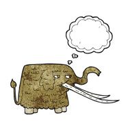 cartoon woolly mammoth with thought bubble N11